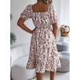 thumbnail image 6 of Women Off Shoulder Dress Floral Puff Sleeve Knee-Length A-Line Square-Neck Dresses White M, 6 of 9
