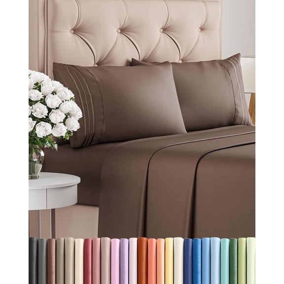 California King 4 Piece Sheet Set Brown Deep Pocket Fitted Sheet with Flat Sheet and 2 Pillowcases