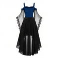 thumbnail image 4 of Huowey Vampire Gothic Dresses Womens Halloween LaceâUp Waist High-Low Fancy Cosplay Party Gown Off Shoulder Long Sleeve Eye-Catching Halloween Dress,Blue,XXXL, 4 of 4