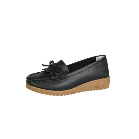

Lacyhop Womens Loafers Slip On Casual Shoe Fringe Shoes Office Lightweight Walking Loafer Bow Wedge Moccasin Black 8