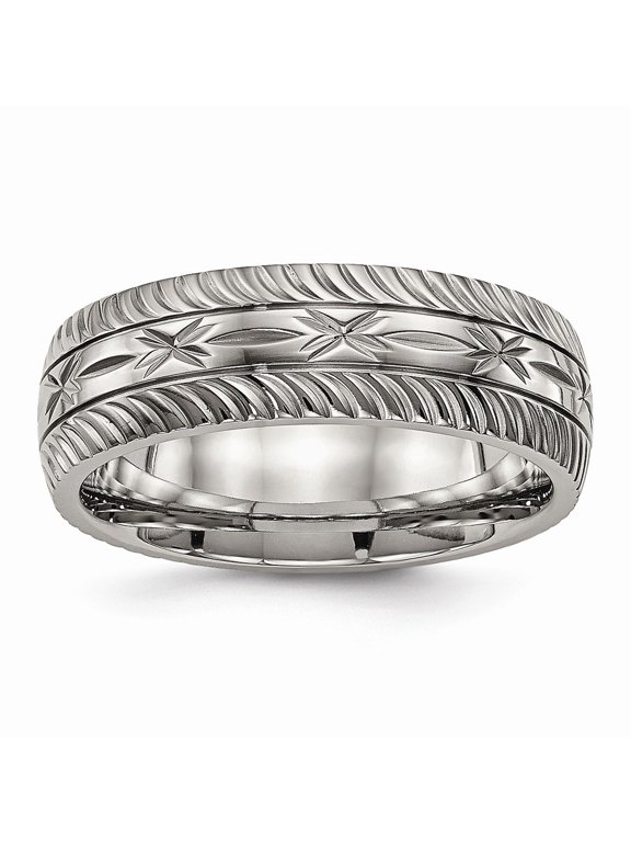 Grey Titanium Ring Band Wedding Comfort Polished diamond-cut