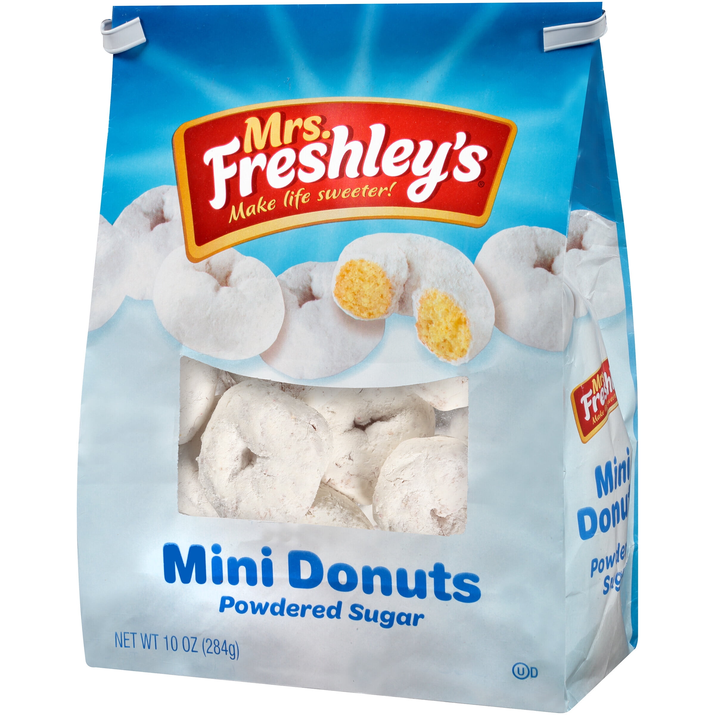 Mrs. Freshley's® Powdered Sugar Mini Donuts 10 oz. Stand Up Bag