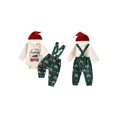 thumbnail image 2 of Cjfdfy Newborn Baby Boy Christmas Outfit Red Truck Tree Print Long Sleeve Romper And Print Overalls And Santa Hat 3Pcs Infant Cute My First Christmas Fall Winter Clothes 0-18M, 2 of 9