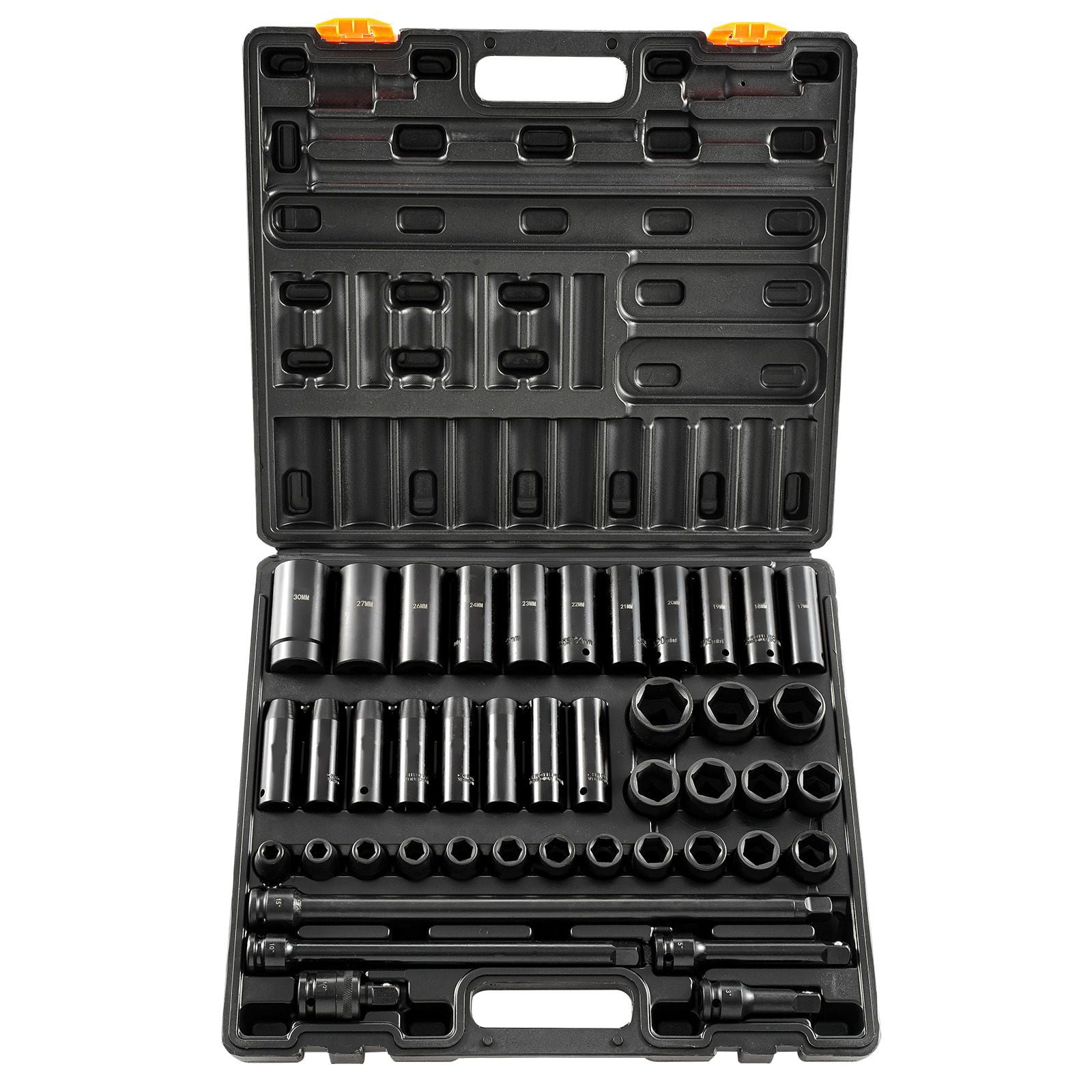 Zaverox 43PCS 1/2" Drive Standard & Deep 6-Point Impact Socket Set, Metric 9-30mm Heavy Duty Socket Assortment