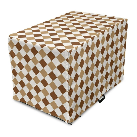 Checkered Dog Crate Cover, Abstract Diamond Shaped Chessboard Squares Earth Tones Repetition, Easy to Use Pet Kennel Cover Small Dogs Puppies Kittens, 7 Sizes, Pale Brown and Chocolate, by Ambesonne
