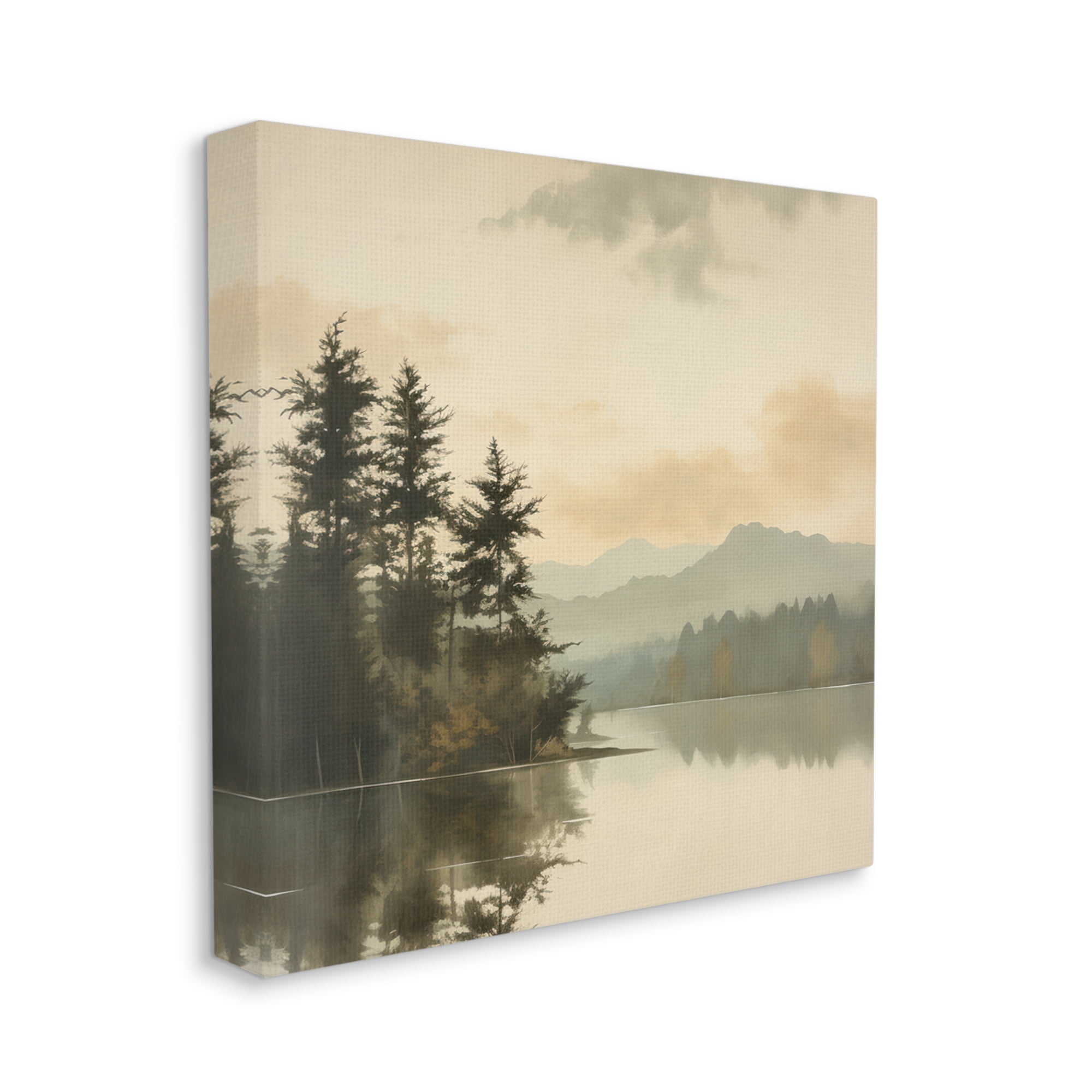 Stupell Industries Beige Mountain Landscape Landscape Painting Gallery Wrapped Canvas Art Print Wall Art, 17 x 17