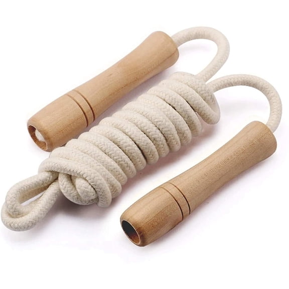 Vensio -Kids Wooden Handle Jump Rope 7.2ft, Adjustable Cotton Braided Fitness Skipping Rope for Children and Home Exercise, Professional Cardio Tool for Junior