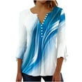 thumbnail image 2 of Womens Tops Ladies Top Floral Print V-Neck Short Sleeve Button T-Shirt Blue L, 2 of 5