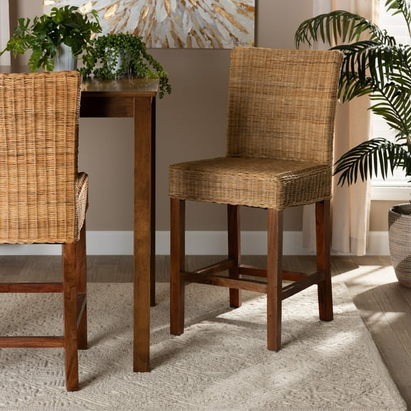 bali & pari Racquel Rattan Bar Stool, Natural Brown