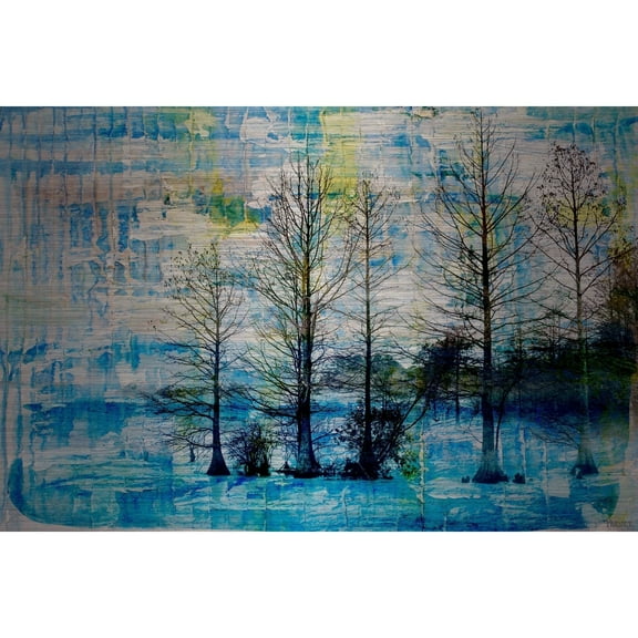 "Fir Trees Blue" Painting Print on Brushed Aluminum