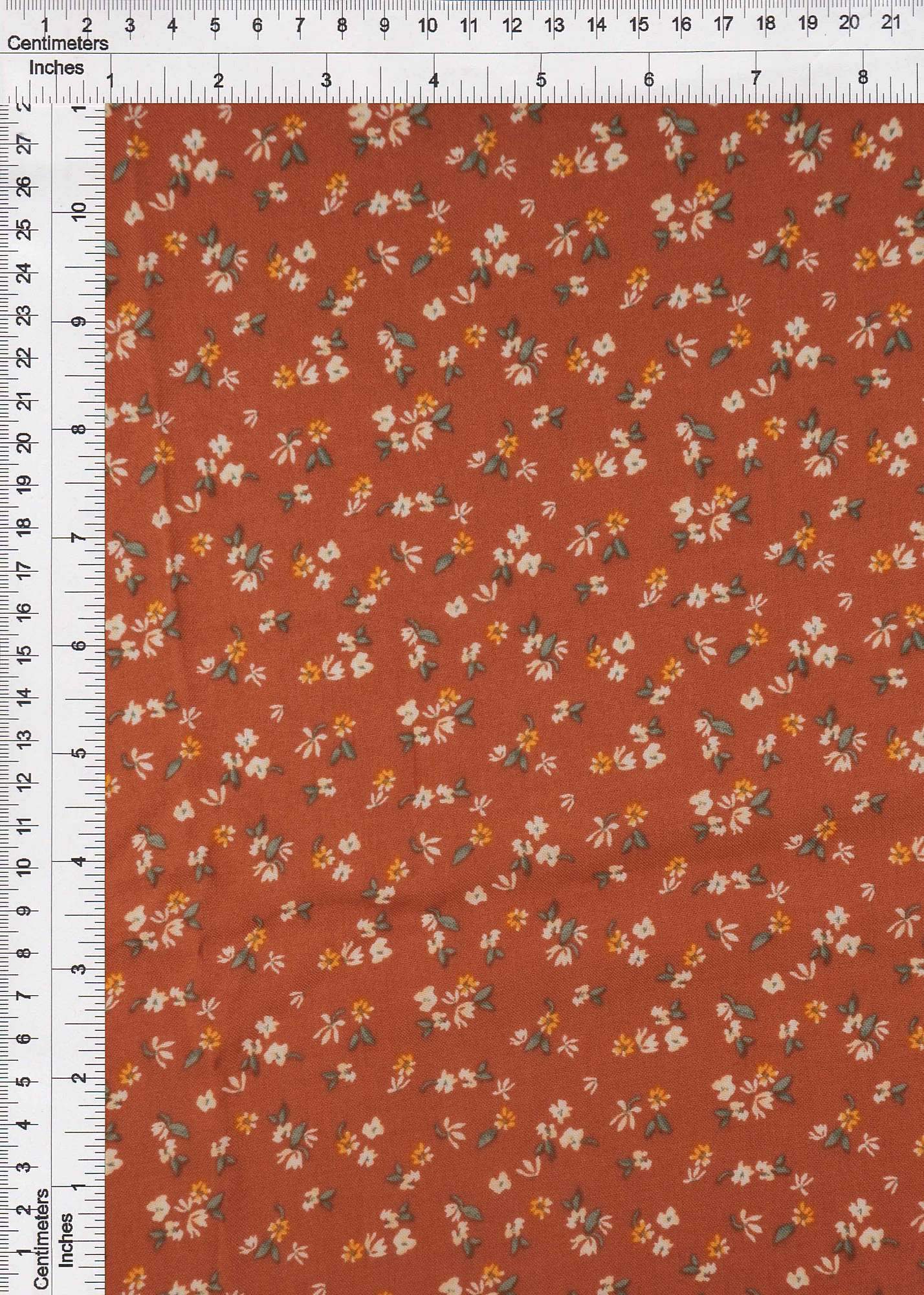 Fabric Selection Inc Rayon Challis Ditsy Floral Print Rust Lt 3 Yards