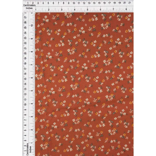 Fabric Selection Inc Rayon Challis Ditsy Floral Print Rust Lt 3 Yards