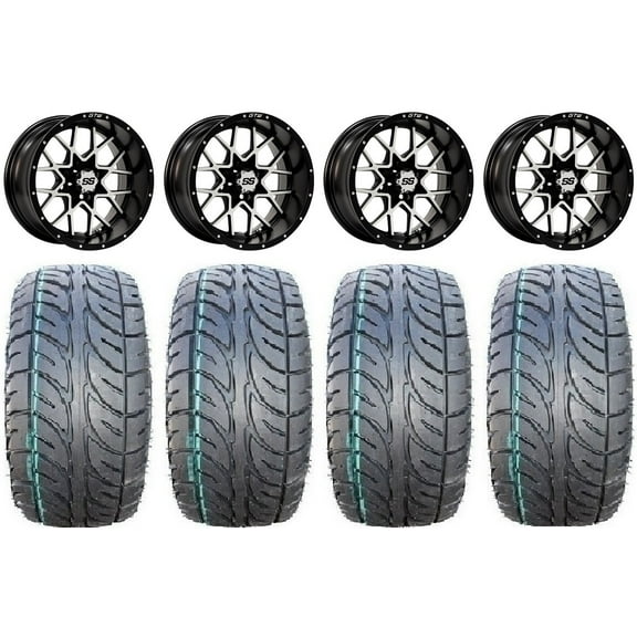 GTW Vortex 2 12" Golf Cart Wheels Machined 23" Fusion ST Tires E-Z-GO & Club Car