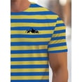 thumbnail image 5 of Men’s Striped T-Shirt, Blue and Yellow Horizontal Stripe Casual Tee, Short Sleeve Crew Neck Basic Summer Top, 5 of 6
