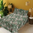 thumbnail image 2 of Ambesonne Exotic Fitted & Flat Sheet with Shams 4 Pcs Set, Watercolor Bird Strelitzia, Queen, Olive Green Pale Rust, 2 of 5