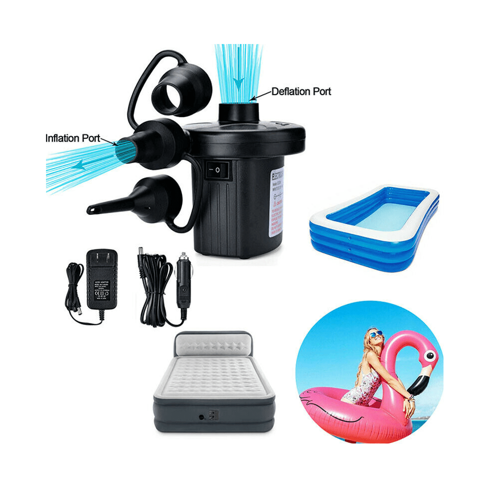 Electric Air Pump Power Inflator Blower Paddling Pool Bed Mattress For Car Boat 