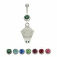 thumbnail image 1 of 14g Belly Button Ring Surgical Steel Dangling Tribal Etched Design with CZ Jewel, 1 of 1