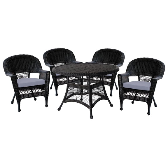 Jeco 5pc Black Wicker Dining Set - Steel Blue Cushions