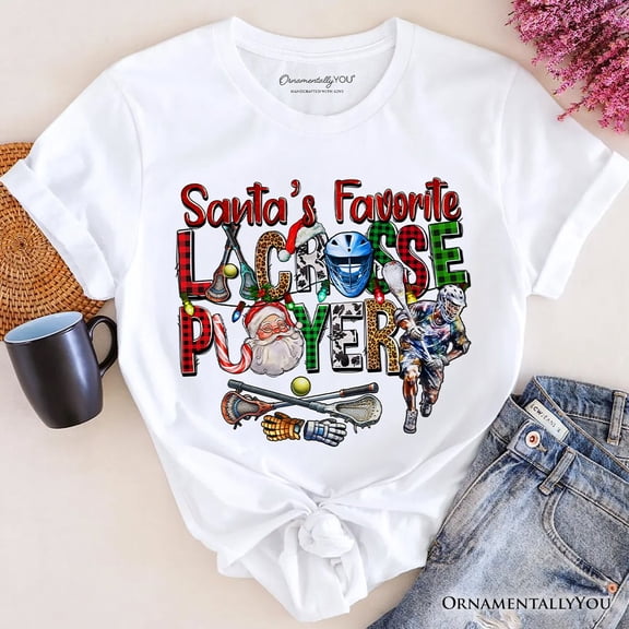 Santa’s Favorite Lacrosse Player Plaid Christmas T-Shirt, Sports Team Holiday Tee
