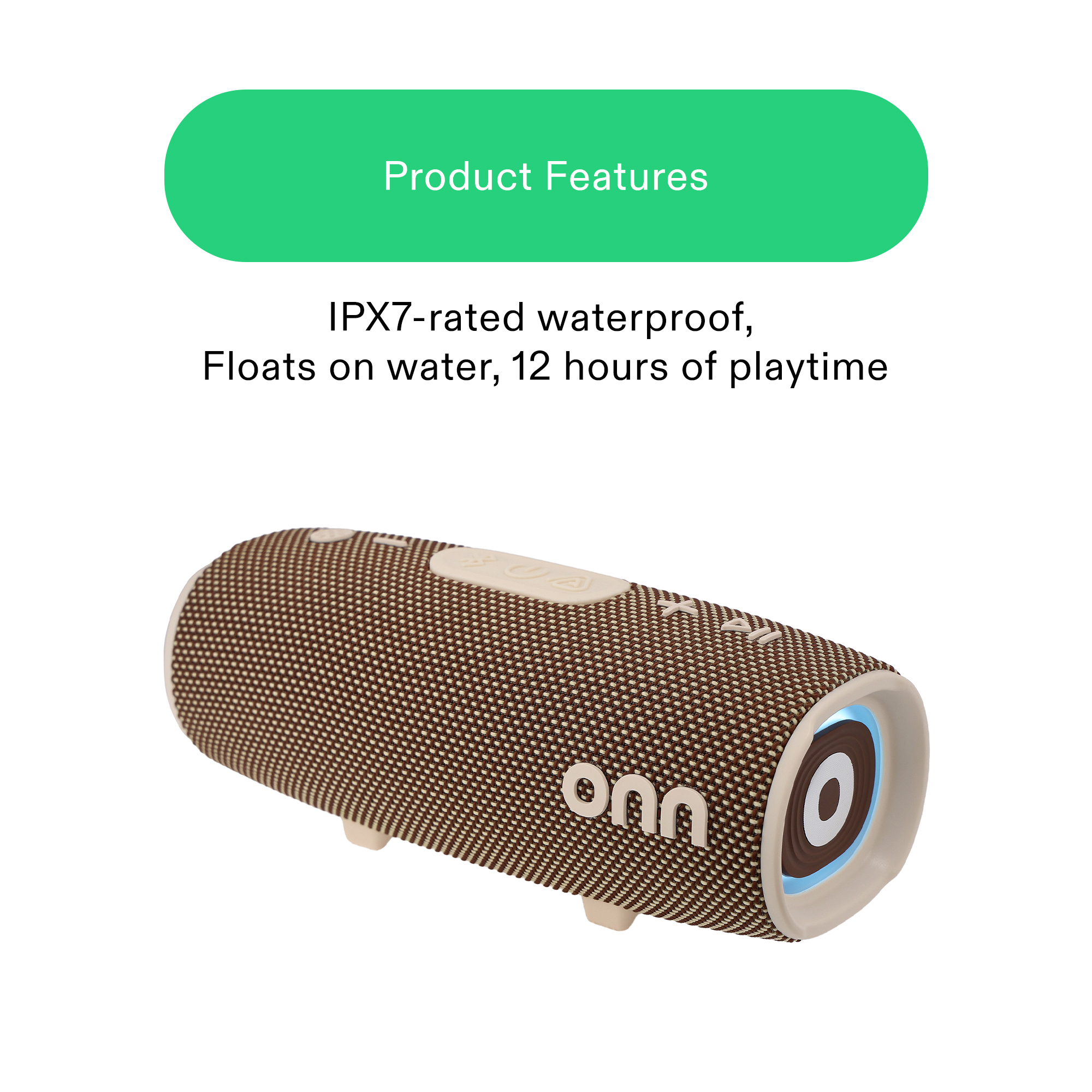 onn Medium Rugged Speaker with LED Lighting, Tan photo 4
