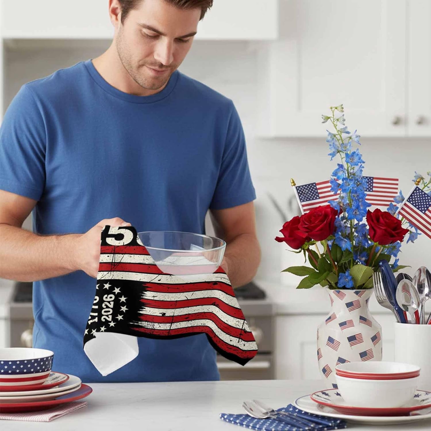250th Anniversary America Flag Kitchen Towel Independence Day 1776 2026 Quick Dry Absorbent Dish Towels Soft Microfiber Cloth Dishcloth for Kitchen Cooking Baking 18 x 26 Inch, 4 Pack