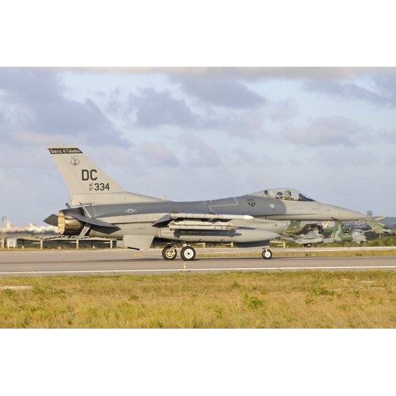 US Air Force F-16C taxiing at Natal Air Force Base Brazil Canvas Art - Riccardo NiccoliStocktrek Images (34 x 23)
