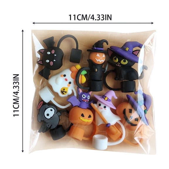 Halloween Straw Toppers 10Mm Silicone Straw Covers Cap Pumpkin Ghost Spooky Halloween Decorations Cute Cup Accessories 8 Pieces