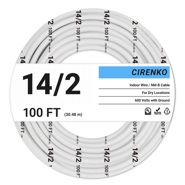 Cable eléctrico CIRENKO 14/2 NM-B de 100 pies con conexión a tierra con certificación UL