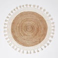 thumbnail image 1 of Avgari Creation Round White Border Farm House Area Living Room Indoor Outdoor Rugs Carpet-2 Feet Round with Tassels, 1 of 2