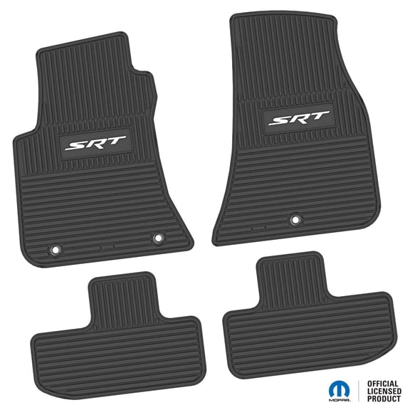 Flextread Floor Mats for 11-24 Dodge Challenger RWD - Mopar Licensed Factory Fit - Black w/ White SRT Insert - Custom Vintage - 100% Made in USA