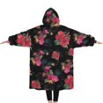 thumbnail image 2 of Oversized Wearable Blanket Hoodie,Pioneer Flower Floral Print Pattern Sherpa Blanket Hoodie with Super Pockets,Super Warm Fuzzy Pullover for Women & Men, 2 of 6