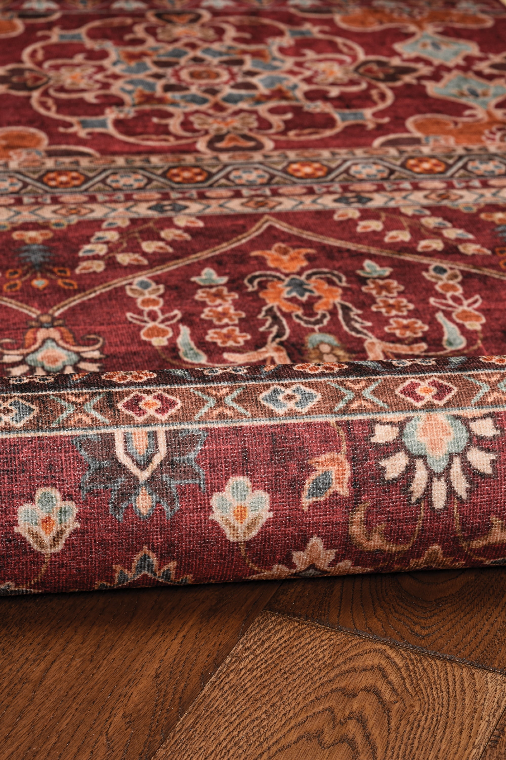 Linon Home Décor Washable Neil Area Rug or Runner Collection, Garnet and Ivory, 3' x 5'
