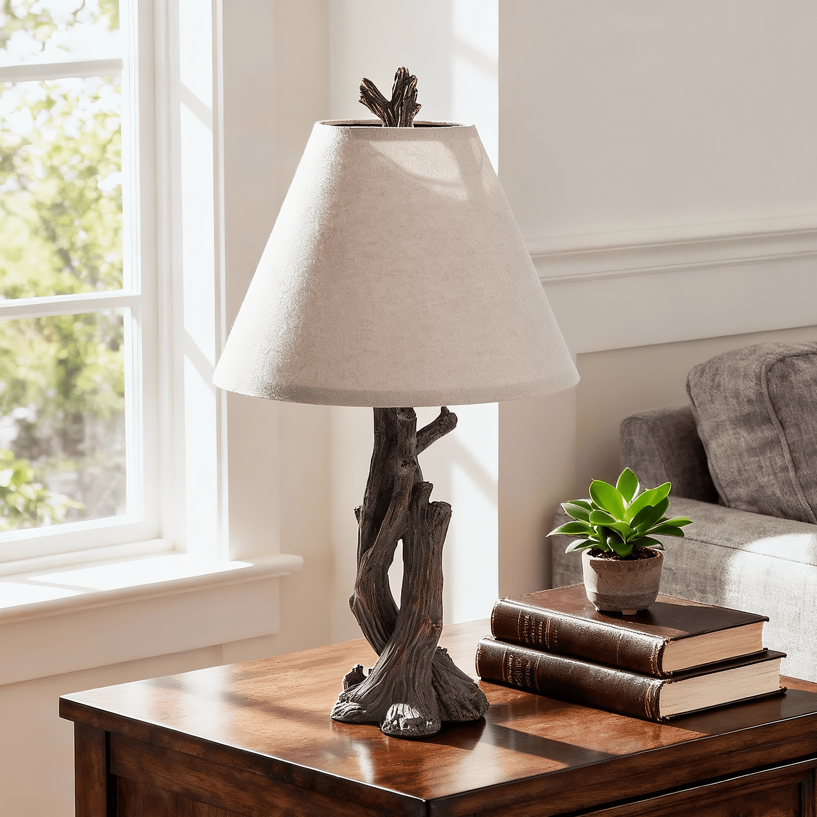 SUNMORY 24'' Table Lamp with Antler Decor for Living Room, Farmhouse Bedside Desk Lamps, 9W 3 Color Temperatures Night Light, Resin Base & Pole, Nightstand Vintage Lamps for Bedroom