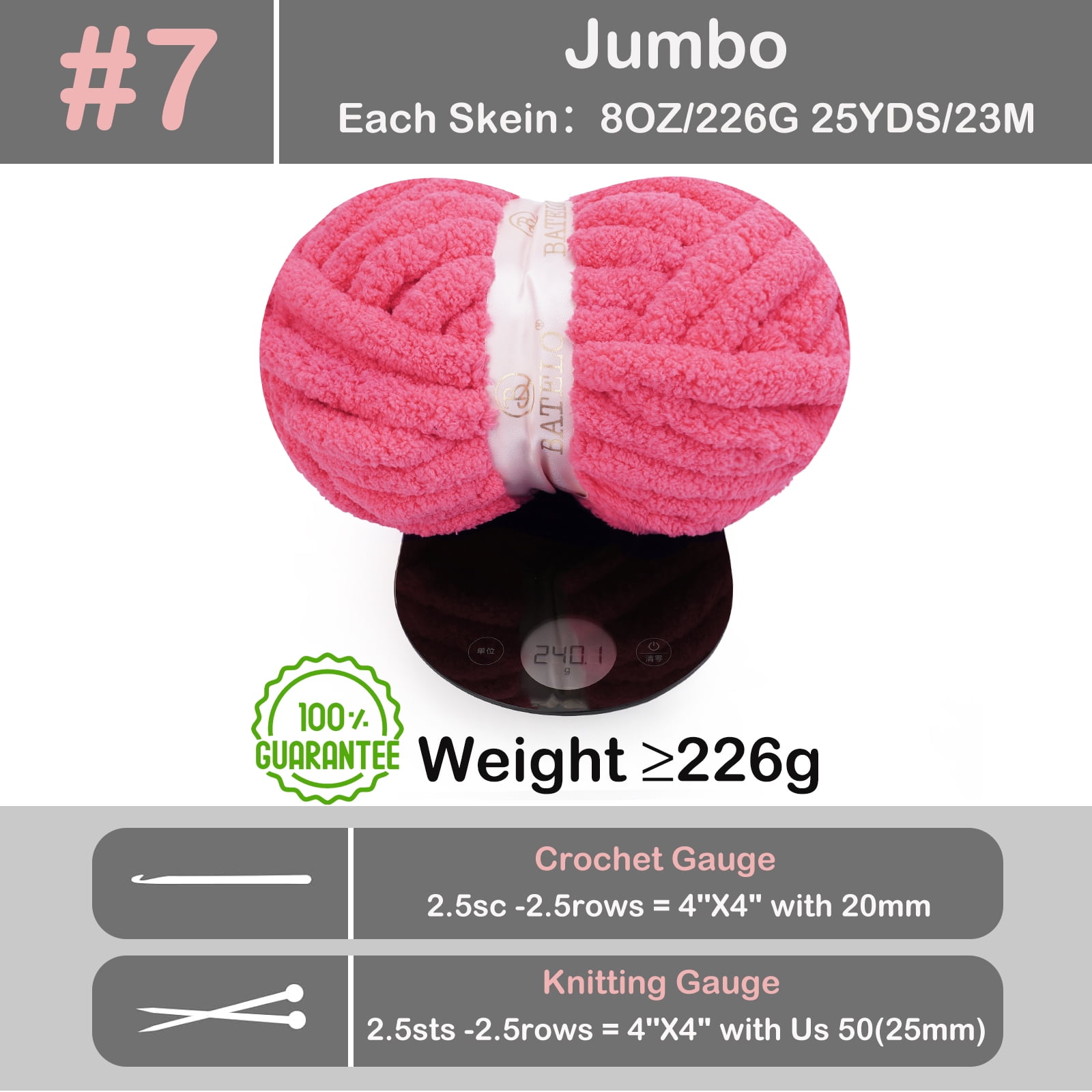 BATELO Chunky Yarn for Hand Knitting, Chunky Chenille Blanket Yarn for Crocheting, Bulky Soft Fluffy Chenille for Blanket Project, 8 Pack of 8oz/25yds, Hot Pink