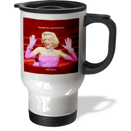 3dRose Marilyn Monroe Singing Diamonds Are a Girls Best Friend (textured) (PD-US), Travel Mug, 14oz, Stainless