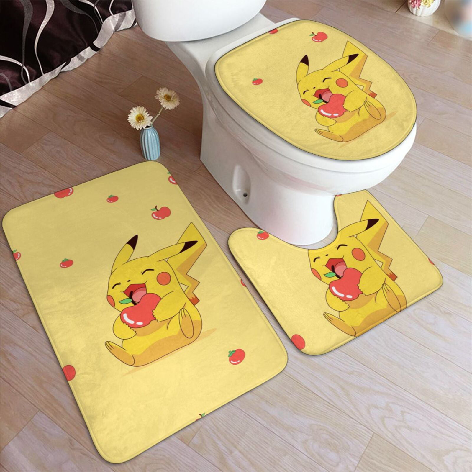 NEW Pikachu Pokemon WC Bedroom Bathmat Rug Toilet Floor Cover Carpet Non-slip