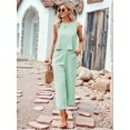 thumbnail image 6 of Women'S Summer 2 Piece Outfits Set Round Neck Sleeveless Tank Crop Top Wide Leg Pants Set with Pockets Mint Green M, 6 of 8