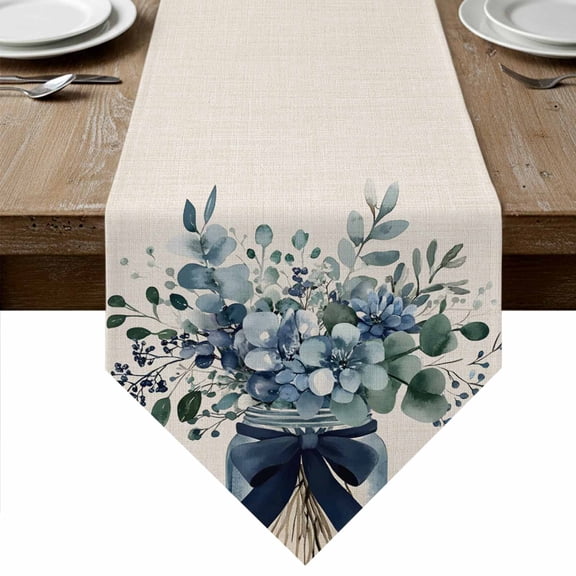 Watercolor Eucalyptus Leaves Table Runner Linen Burlap Table Runner 90 Inches Long Summer Botanical Leaves Vintage Dresser Scarves for Kitchen Island Coffee Dining Party Wedding Holiday Decor 13"x90"