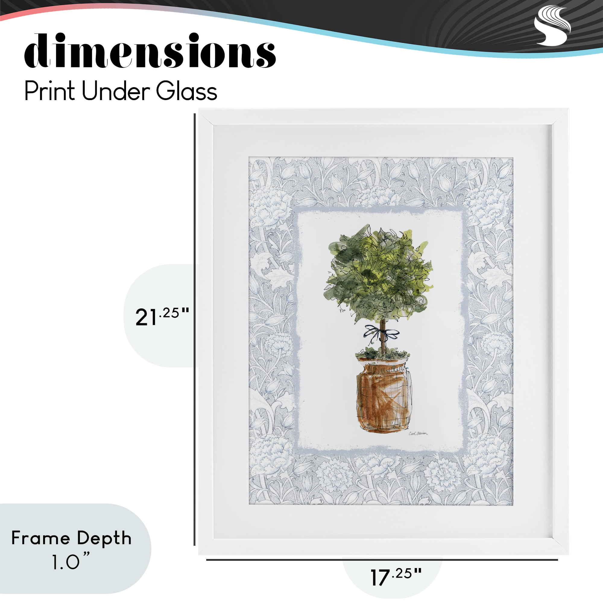 Stupell Industries Potted Topiary with Ribbon White Framed Print Under Glass, design by Carol Robinson