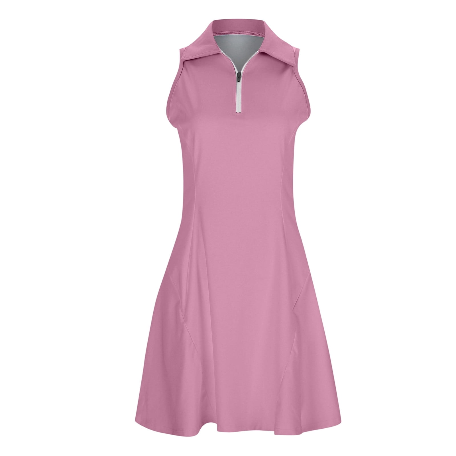 Daznico Women's Sleeveless Golf Tennis Dress Half Zip Polo Neck Built-in Shorts Pocketed Athletic Active Dress,M
