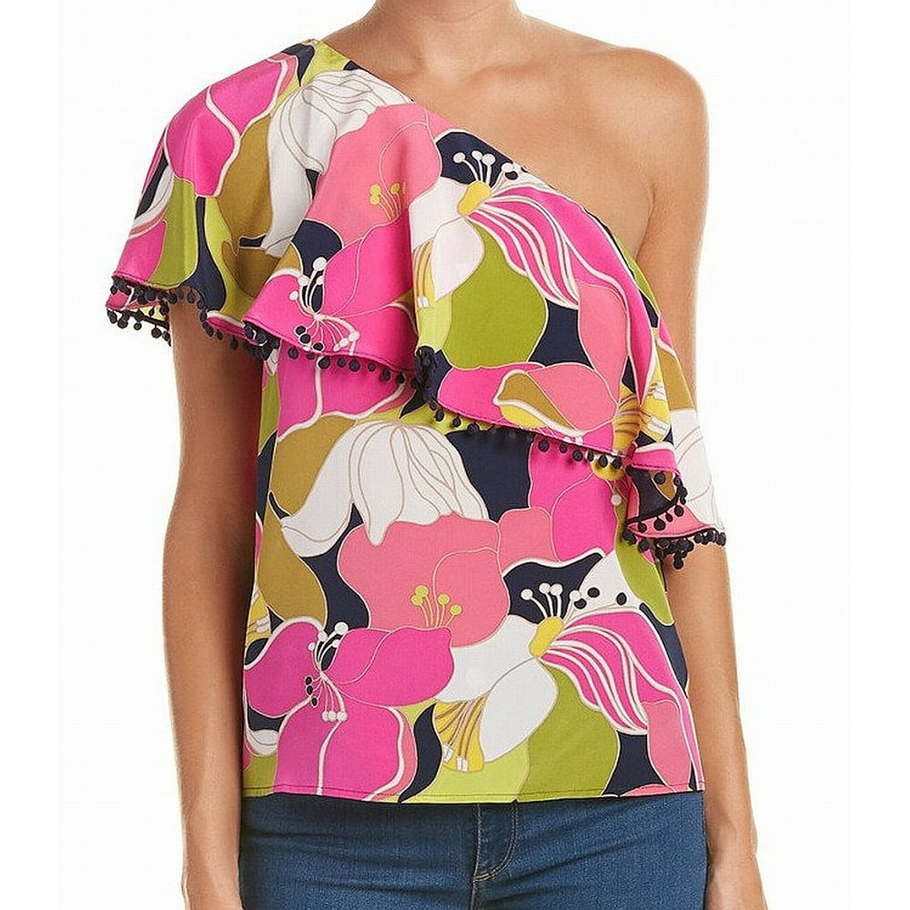 Trina Turk Tops & Blouses Womens Blouse Floral Print One Shoulder