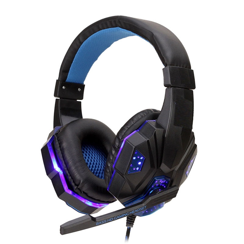 Gaming Headset Mic LED Headphones Stereo Surround for PC PS4(Blue/Black
