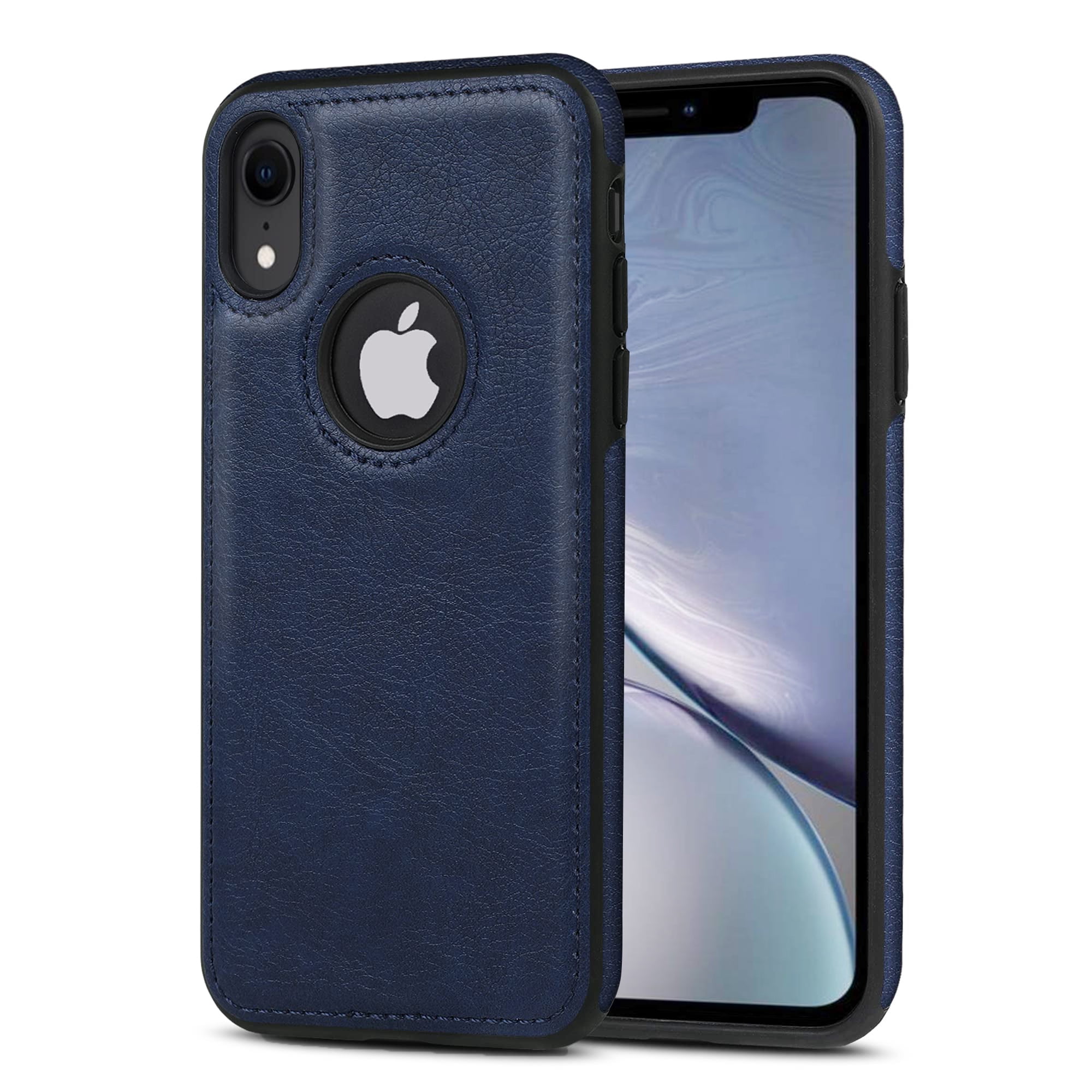 AIOVETEAB Compatible with iPhone XR Case Premium Leather TPU Hybrid Case Cover,Navy Blue
