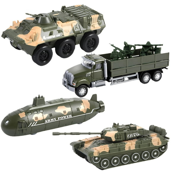 BESTSKY 4Pcs Military Vehicles Set,Zinc Alloy Military Toy,Play Together Tank Toy for Kids,Style1