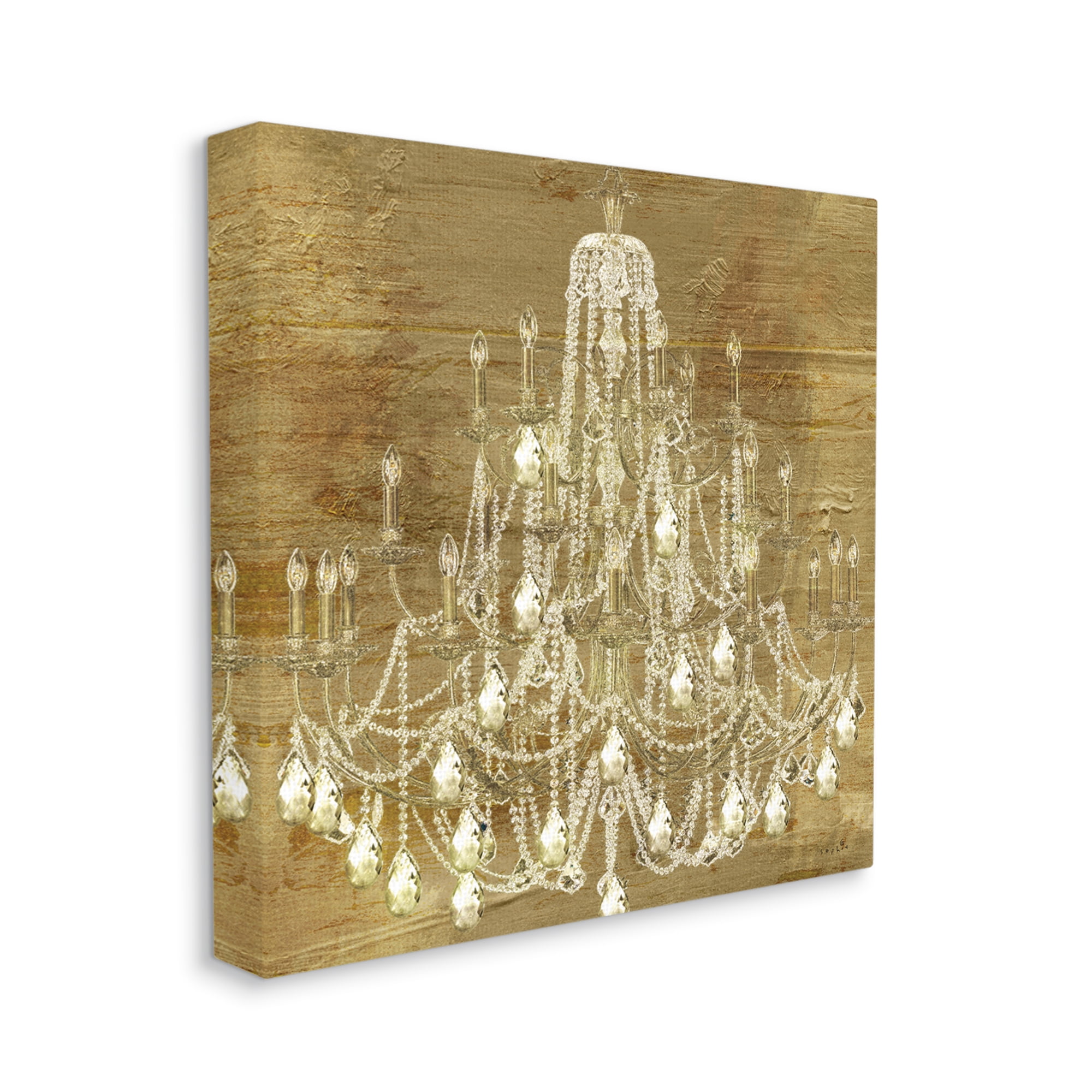 Stupell Industries Vintage Glam Crystal Chandelier Rustic Distressed Gold Background, 24 x 24, Design by Sophie 6