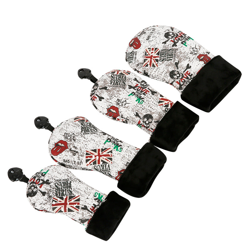 Golf Driver Head Cover 4 Piece Set | Fits #1 Driver, #3 Wood, #5 Wood, #U Utility Club | Protective Headcovers British Flag Skull Punk