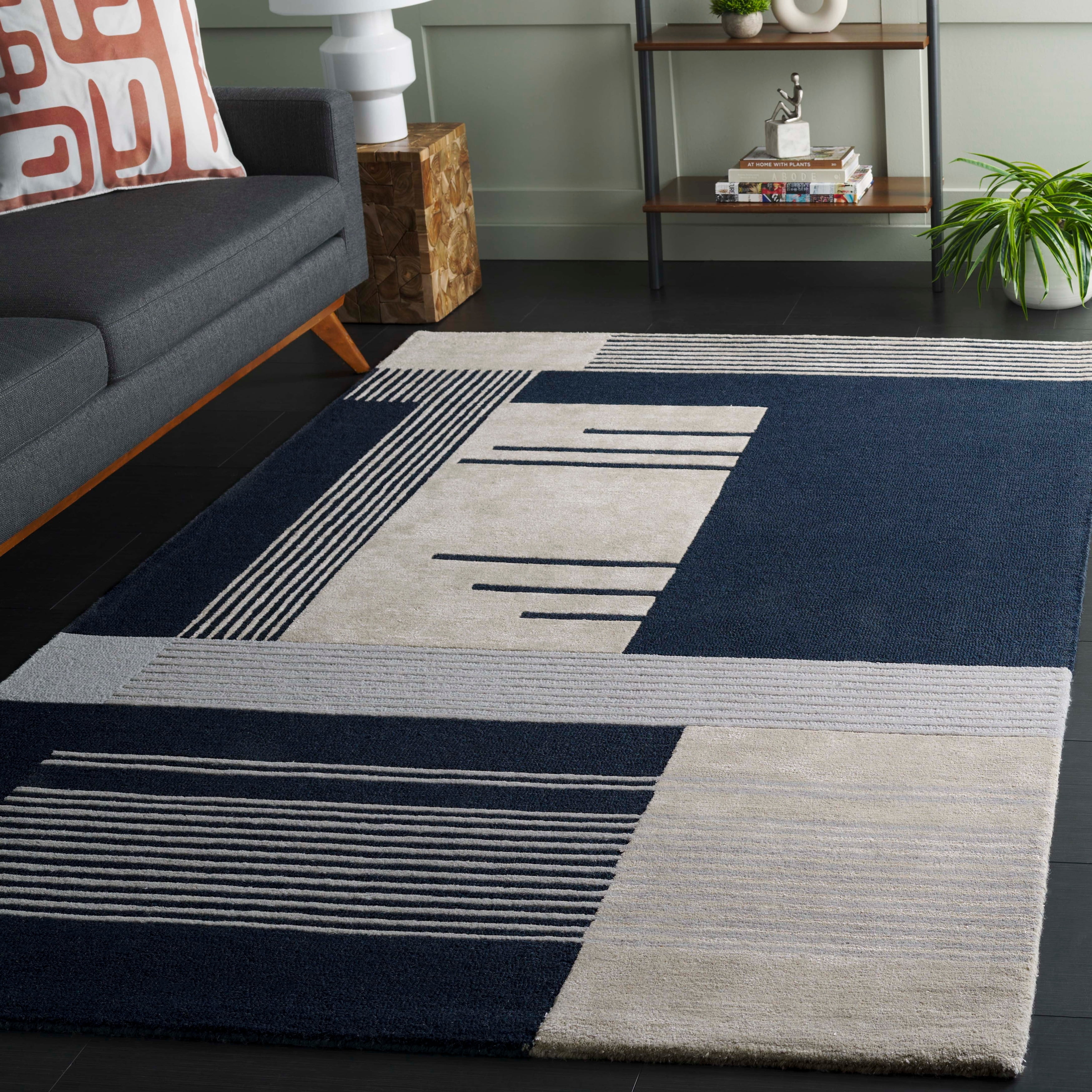 SAFAVIEH Rodeo Drive Yasim Abstract Area Rug, Navy/Ivory, 6' x 6' Round