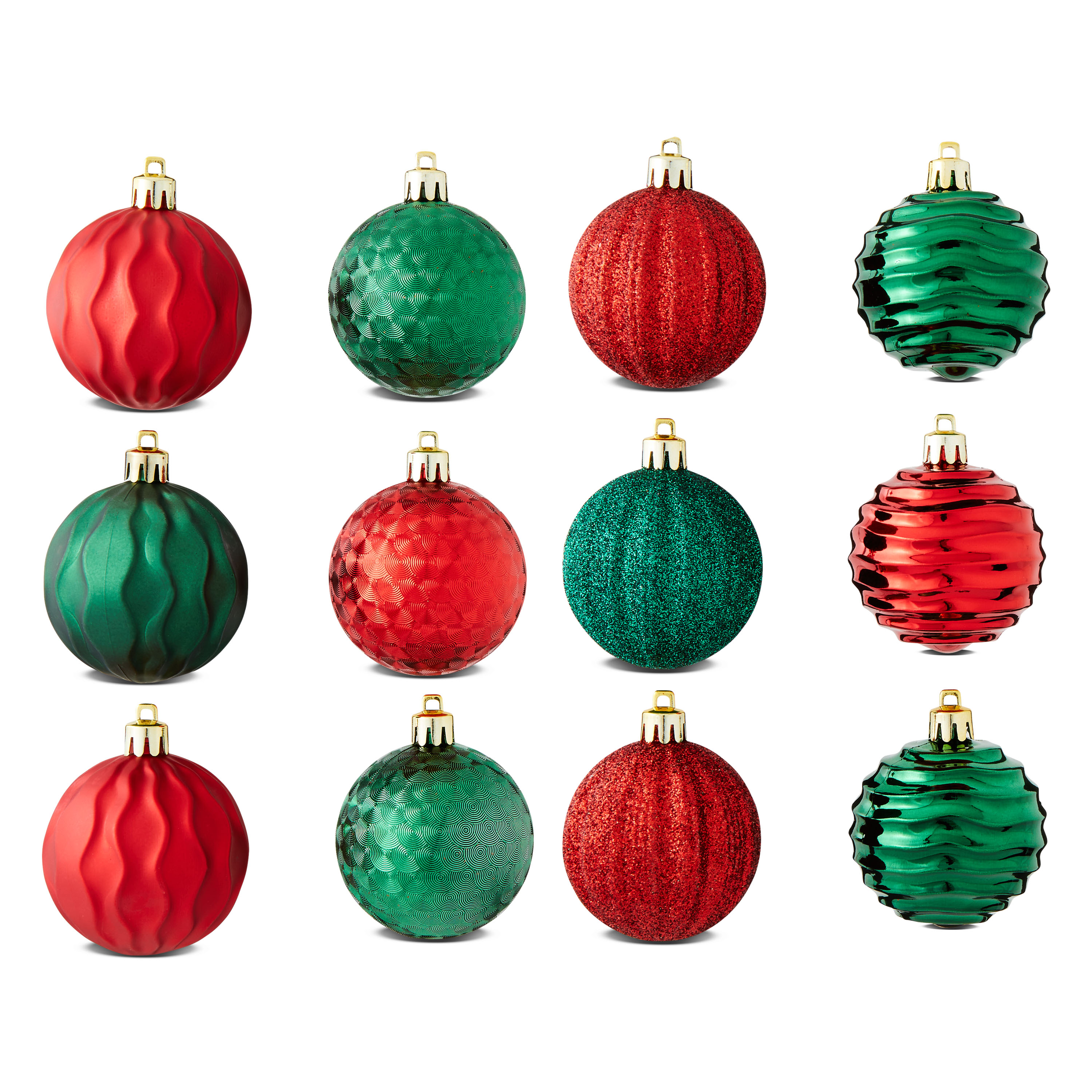 24-Count Red and Green Shatterproof Multi-Textured Christmas Ornaments, 2.36 in, by Holiday Time