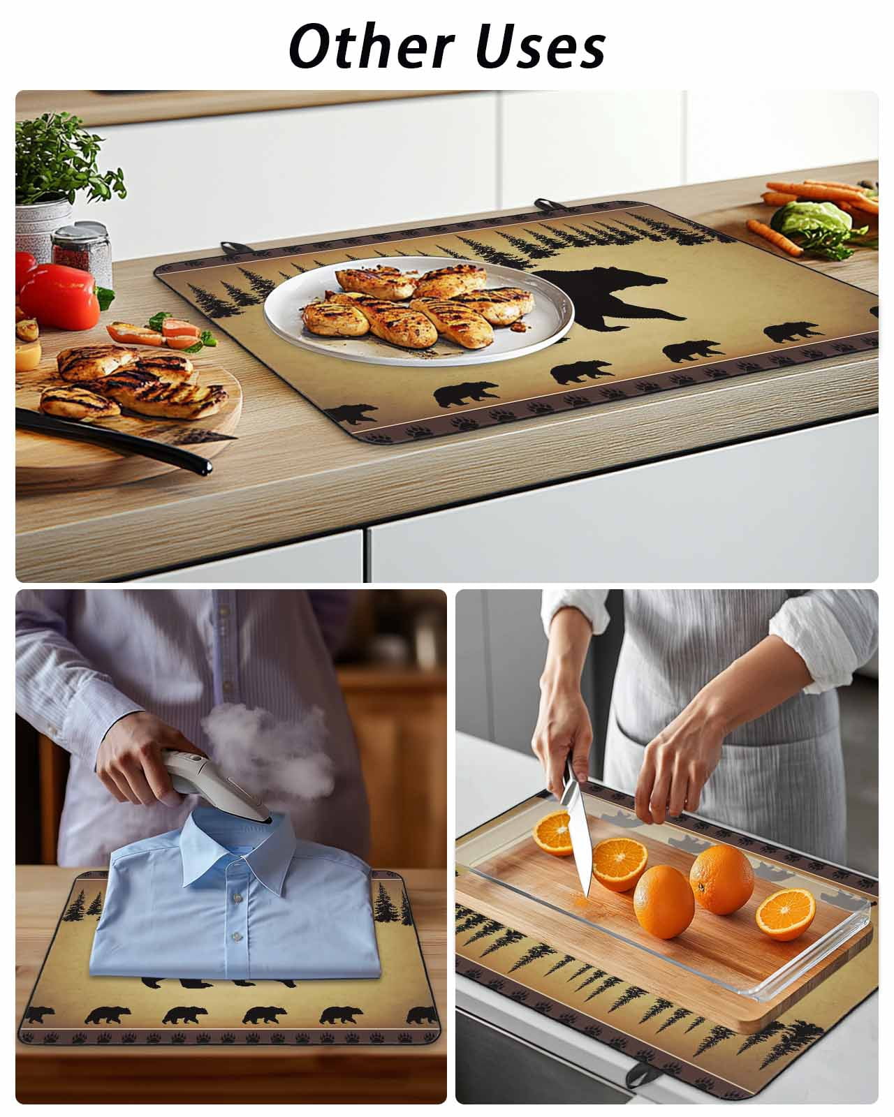 Stove Top Covers for Electric Stove, Black Bear Glass Stovetop Cover Protector, Vintage Animals Farmhouse Pine Brown Forest Induction Cooktop Protector Oven Mat for Kitchen Countertop 24"x21"