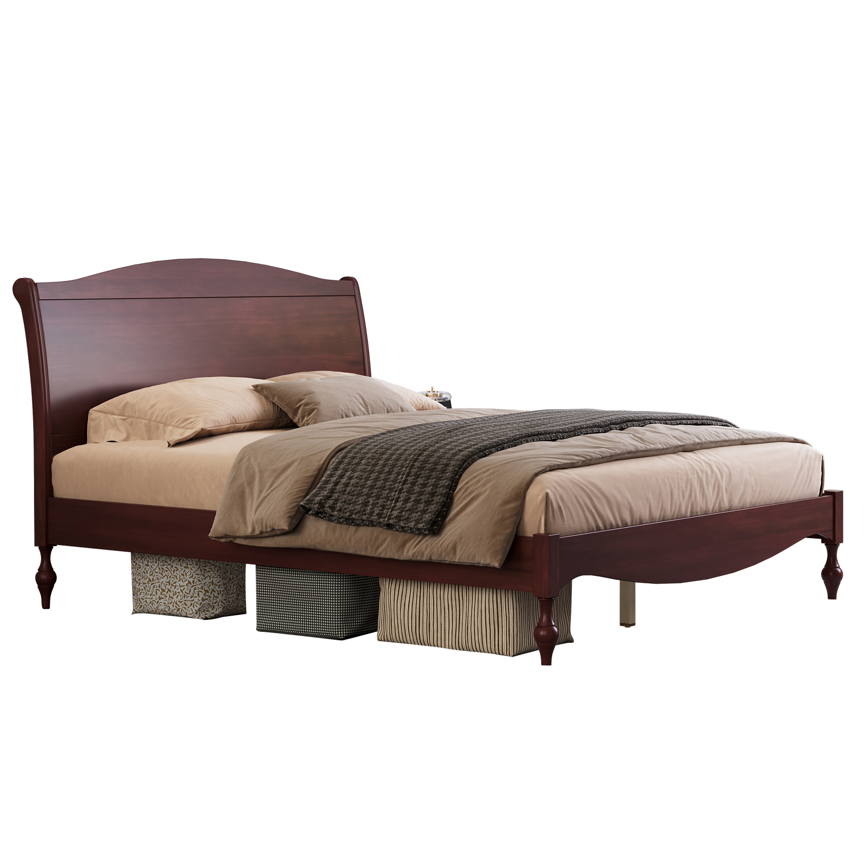Euroco Wood Queen Size Platform Bed with Traditional Arched Headboard, Vintage Bed Frame, No Box Spring Needed, Dark Walnut